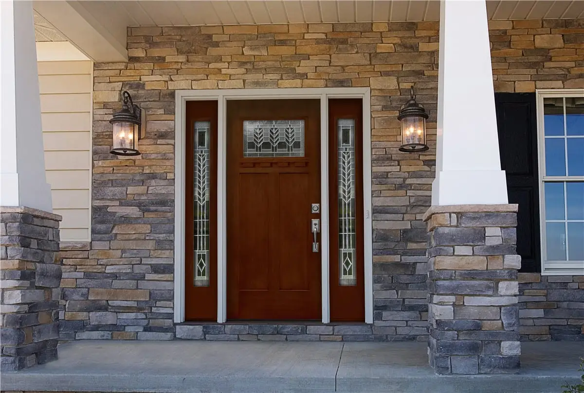 Craftsman wood entry door with sidelights installed by Windows Plus
